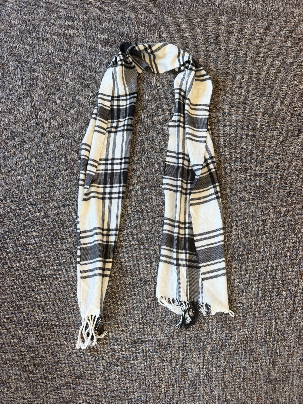 Black and White Plaid Fringe Scarf 100% Cashmere